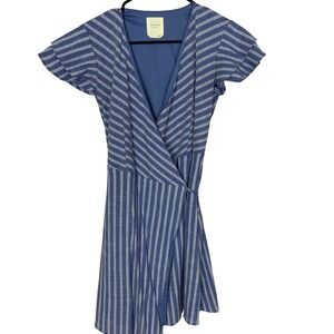 Harper Heritage Women's Blue Striped Wrap Dress Short‎ Sleeve Casual Size S